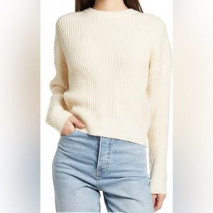 Elodie sweater ribbed brushed knit crewneck cream size medium Style ELYS2434P